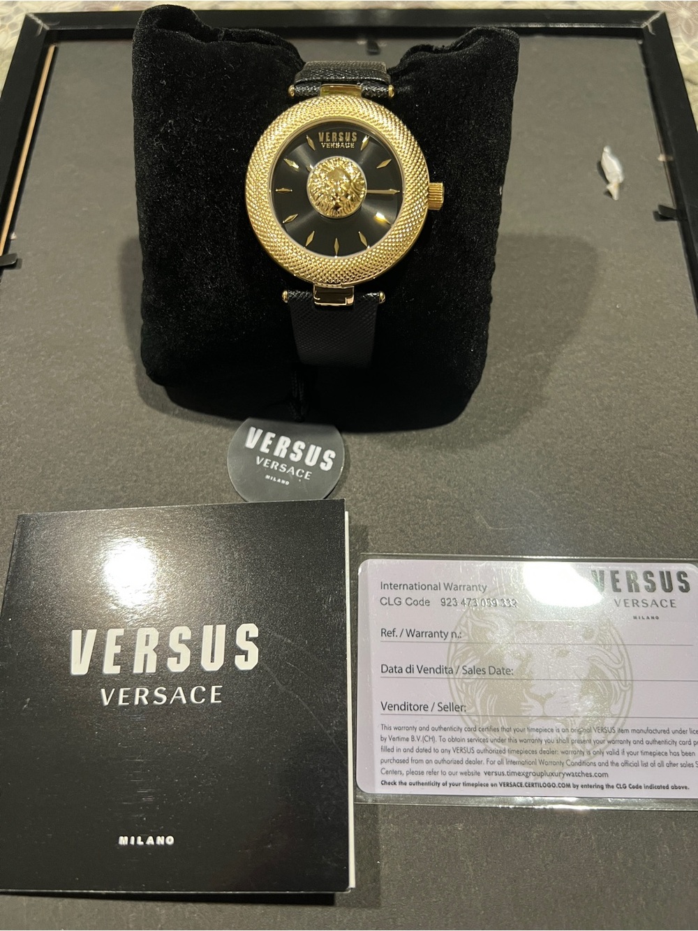 Versus Versace Black and Gold Lion-Accent Women's Watch
